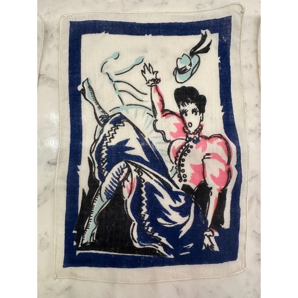 1940/50s MCM Fabric Cocktail Napkins Gay‎ 90s Nineties Scenes Bar Retro Vintage